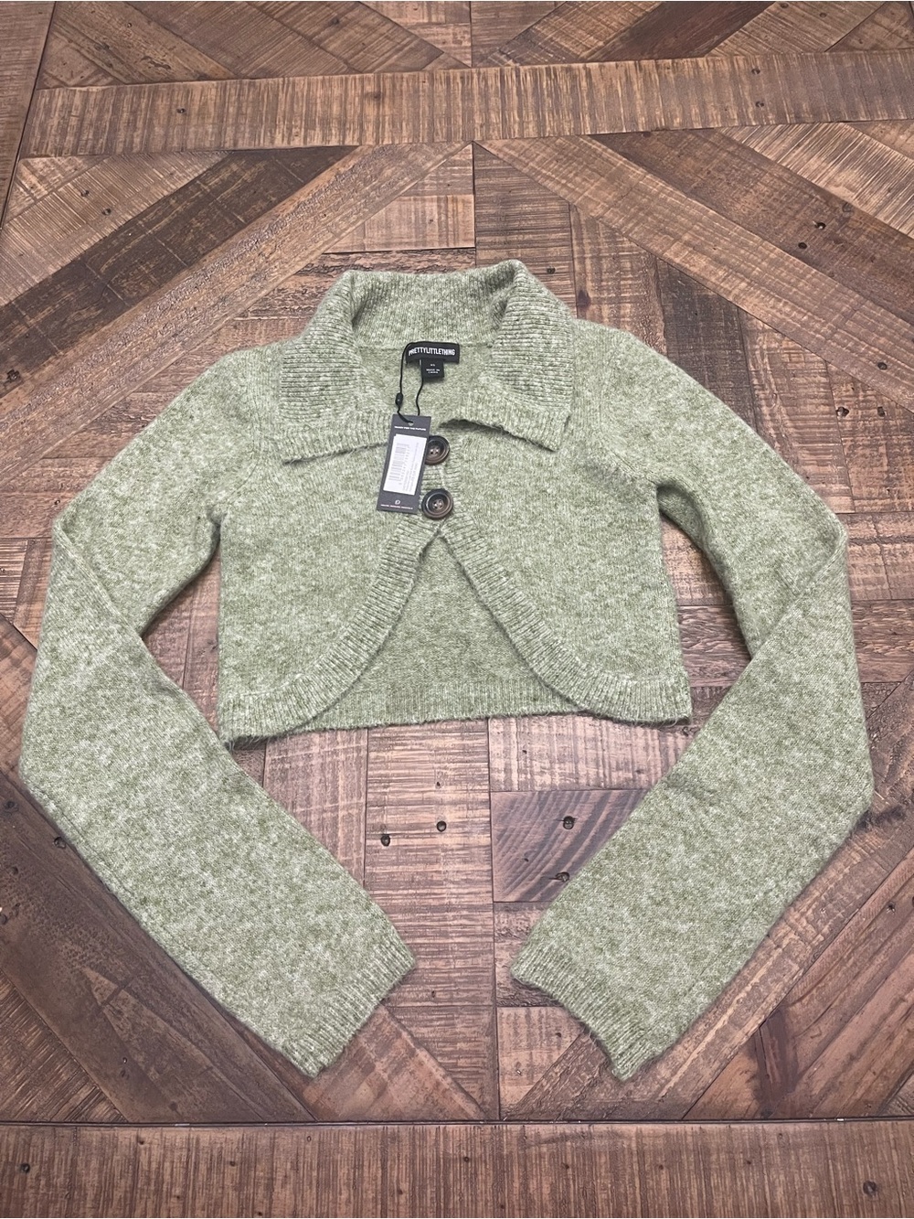 PrettyLittleThing Sage Pistachio Luxe Knit Cropped Bolero Cardigan NWT Size XS